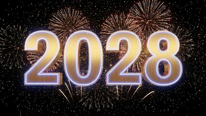 3D Golden 2028 Text, New Year&rsquo;s Eve Countdown Celebration, Metallic Sparkling Typography Element