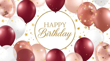 Elegant happy birthday celebration with balloons and confetti