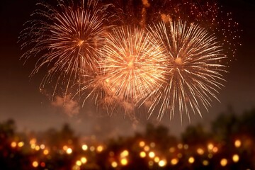 Fireworks display lights up the night sky over a city