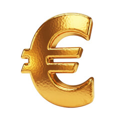 Obraz premium Hammered golden euro currency symbol, detailed metallic finance icon, wealth isolated on transparent background