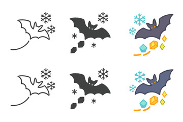 Obraz premium Bat's Gem Trail. Bat soaring through a cluster of snowflakes leaving behind a glowing gem trail, minimal vector composition, first