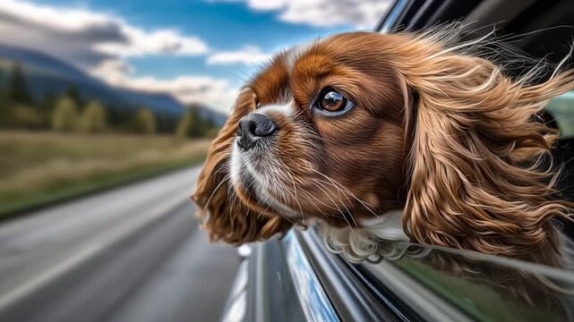 cavalier king charles spaniel in car