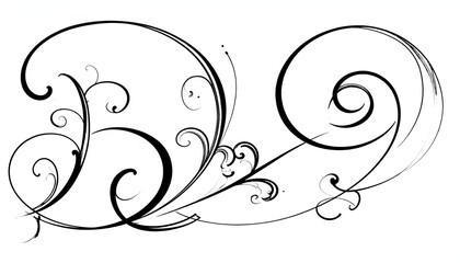 Elegant black and white floral flourish design featuring swirling lines and delicate details