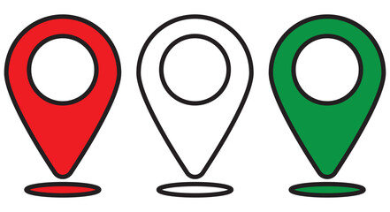 Map location pin icon set. GPS pointer, marker for destination, position, and navigation. Vector symbol collection isolated on transparent background for web and app design.
