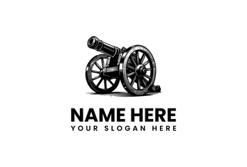 Vector illustration of a black cannon logo with customizable name and slogan on a white background.