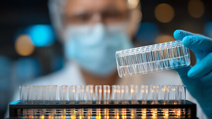 A researcher in a lab carefully handles test tubes, showcasing the precise work involved in scientific experimentation.