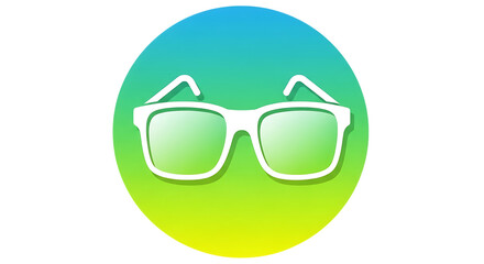 White nerd glasses icon on blue green gradient circle background isolated on transparent background