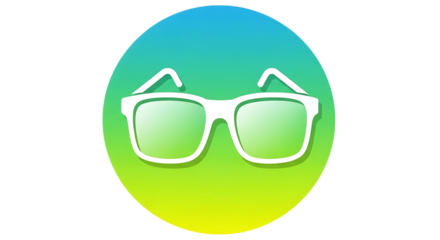 White nerd glasses icon on blue green gradient circle background isolated on transparent background