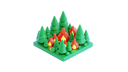 Forest Fire Burning Trees - 3D Illustration
