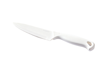 White plastic serrated kitchen knife for food preparation