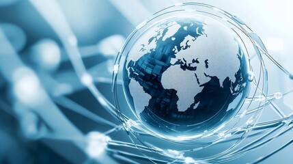 Digital Globe with Futuristic Network Connections in Soft Blue Tones.