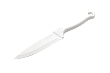 White serrated knife for cutting bread and food preparation