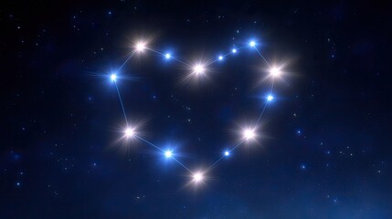 Fototapeta premium Heart-shaped constellation glowing in a starry night sky, representing love and romance, perfect for astrology and celestial-themed projects.