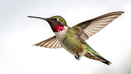 Fototapeta premium Flying hummingbird bird isolated on white background with shadow. AI GENERATED. 