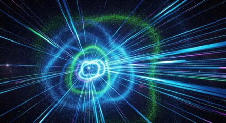 Fototapeta premium Abstract cosmic explosion with blue and green light