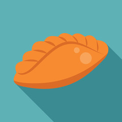 Empanada pastry with crimped edge and long shadow, representing baked food