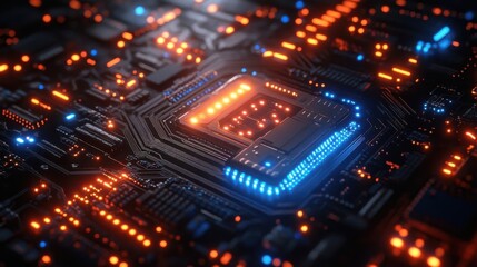 Obraz premium Futuristic CPU with Glowing Circuits and Intricate Design.