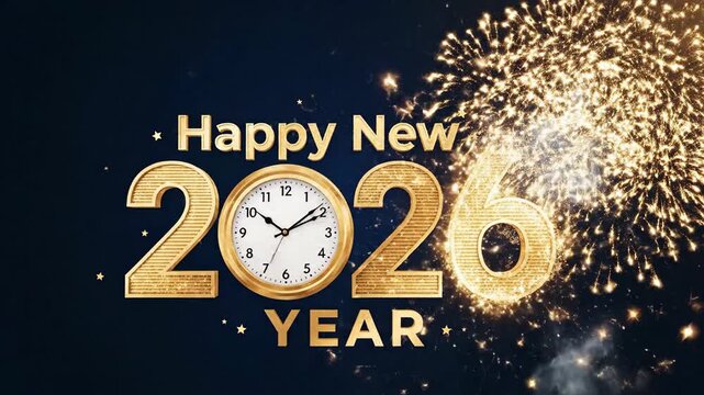 New year 2026 celebration concept with clock and fireworks