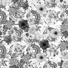 Rose pattern with bicycle and Eiffel Tower