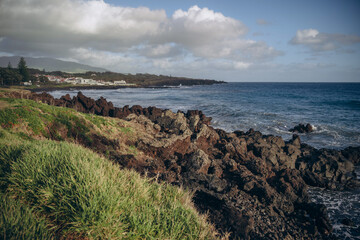 Panoramic View of the Atlantic Ocean from São Miguel Island with Volcanic Coastal Rocks © Анико Мкртычян