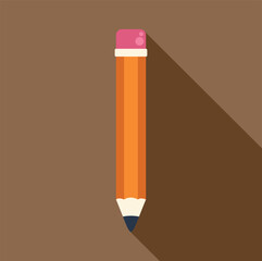Pencil for writing, drawing, and education with long shadow effect