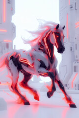 generated art. fiery electric cyber horse	