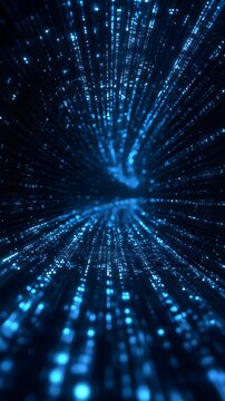 Blue glowing digital data stream, sci-fi matrix tunne