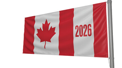 Canadian flag with maple leaf and 2026 isolated on transparent background 
