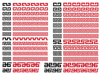 雷文風マークのベクターイラストセット（中国風ラーメンマーク、中華風マーク）