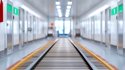 Fototapeta premium A clean and modern railway platform, focusing on tracks and station architecture, perfect for travel enthusiasts and industry designs.