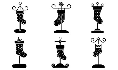 Five Christmas Stockings with Various Patterns and Decorations on White Background holiday