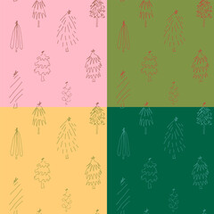 Colorful Doodle Seamless Pattern with Christmas Trees