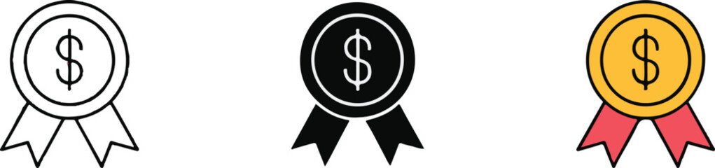 award ribbon financial reward symbol outline solid and color