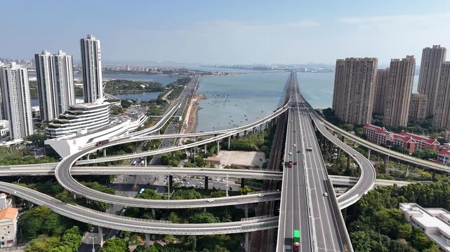 Xiamen Jimei District Skybridge and Urban Scenery