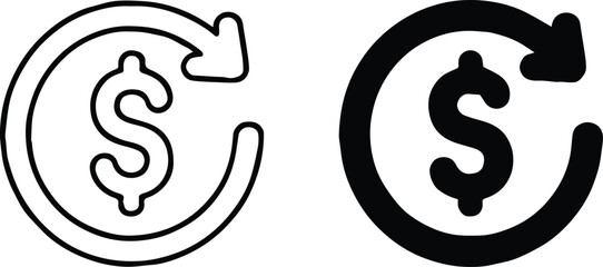 refund logo dollar sign circular arrow exchange and return icon set