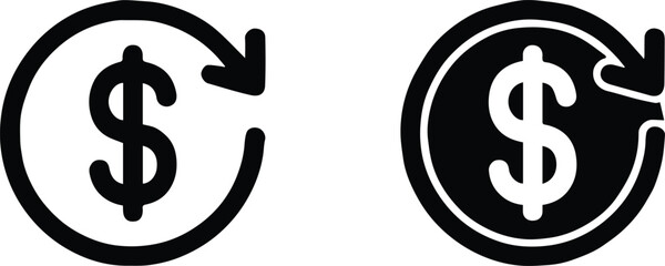 refund vector dollar sign circular arrow outline and solid icon set