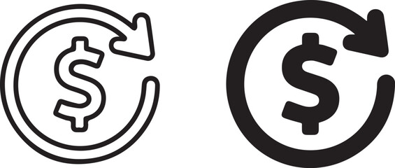 refund symbol dollar sign in circular arrow vector ui button set