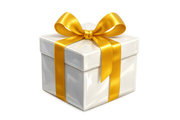 Obraz premium White gift box with golden ribbon for celebration, surprise, anniversary, or birthday present, transparent background