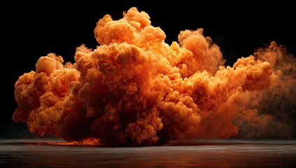 A vibrant orange cloud explosion against a dark background, showcasing textures and volume