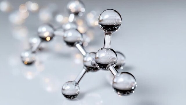 438Minimalist molecular structure floating over a white background, smooth reflections highlighting the symmetry of atomic design