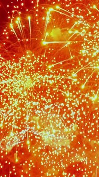 A vibrant celebration unfolds as fireworks explode in a dazzling spectacle. The night sky above the City Park is painted with bursts of light and shimmering embers.
