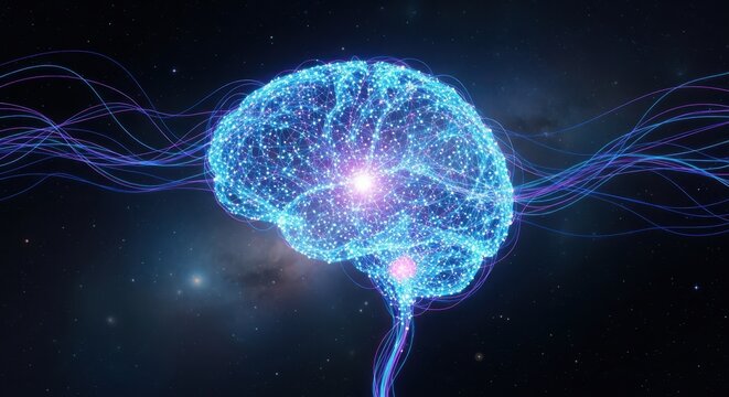 Glowing digital brain with neural network connections