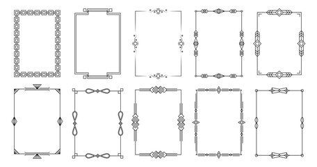 Simple line frames. Minimalistic geometric frame borders, elegant art deco decorative layout ornament elements, linear rectangle vignetting border collection. Vector set