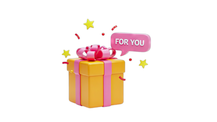 Gift Box with 'For You' Message and Decorations on White Background