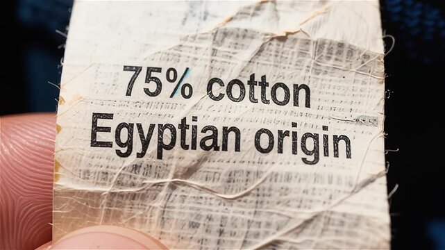  Etiqueta de ropa mostrando el porcentaje de agua y la ubicación de origen del algodón