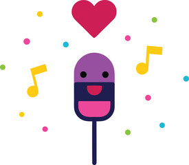 Singing microphone emoji with hearts and music notes vector illustration eps