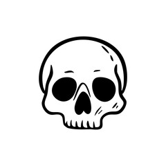 Minimal cartoon skull in black line art for tattoo or gothic design