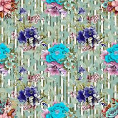 Rose pattern with printed lines on fabric