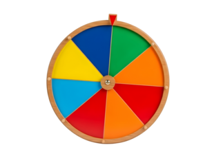 Colorful prize wheel with segments isolated on transparent background