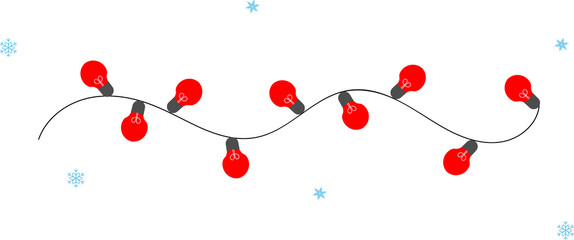 Christmas glowing lights, red garland, isolated on white background, vector